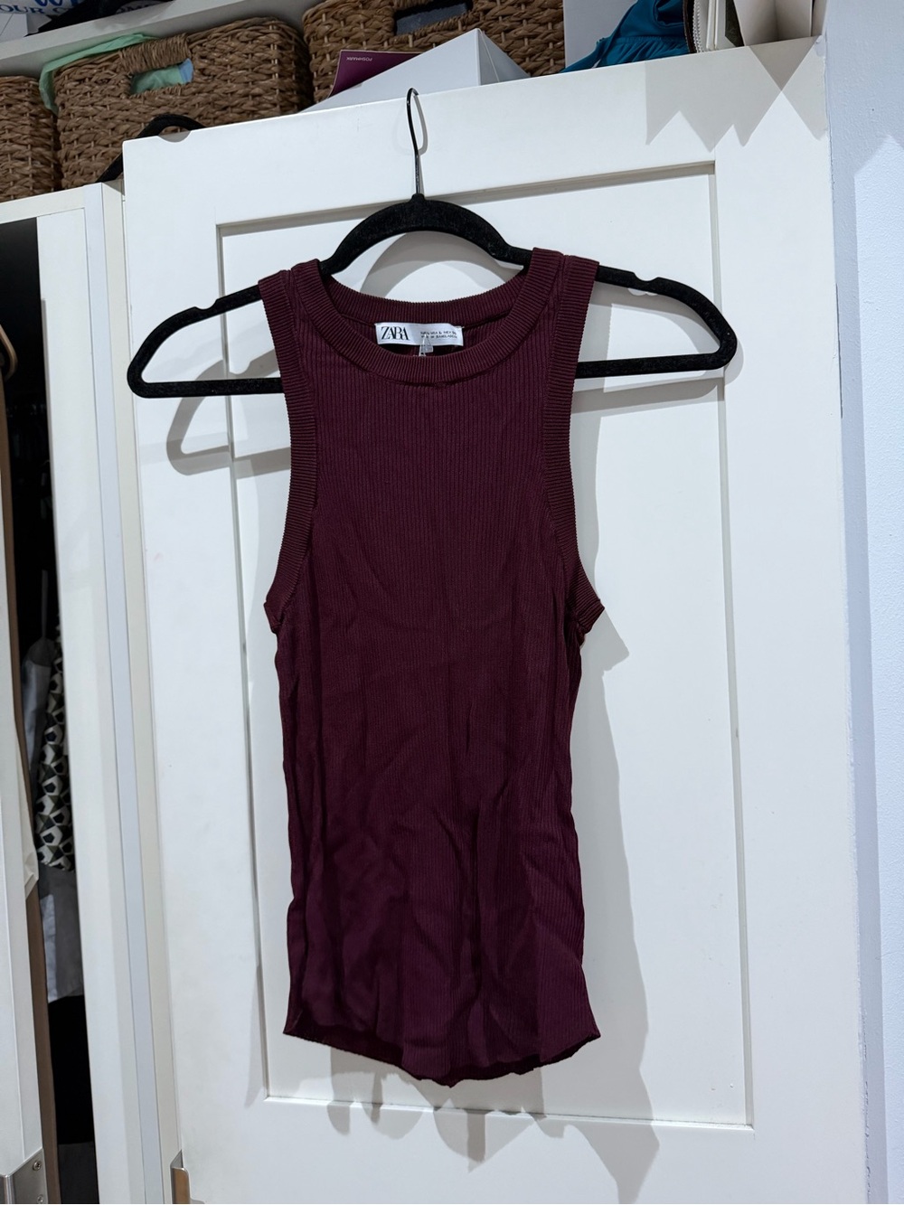 ZARA Ribbed Sleeveless Tank Top - Deep Burgundy